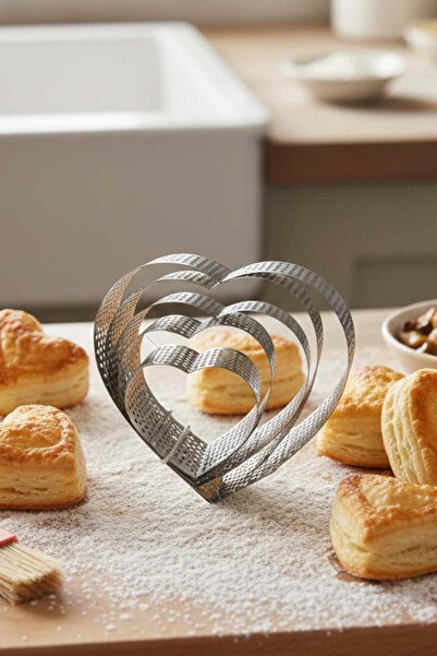PASTRY PLANET Metal Heart Volovan Set [Tart Mold & Cookie Mold] Height 5 cm