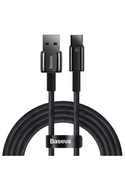 Baseus USB Data Cable to Type-C 100W, Super Fast Charging, 2m, 480Mbps, Tungsten Gold, Black