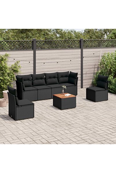 vidaxl طقم أريكة حديقة مكون من 7 قطع مع وسائد، مصنوع من خشب الروطان الصناعي ا...