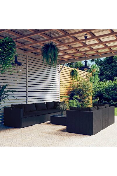 vidaxl 8 Piece Garden Lounge Set with Cushions Poly Rattan Black