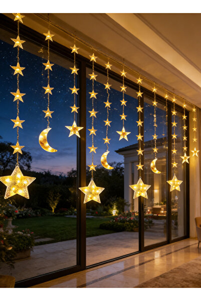 Pomefar أضواء رمضان، أضواء النجوم والقمر بثمانية أوضاع إضاءة، أضواء زينة للنو...