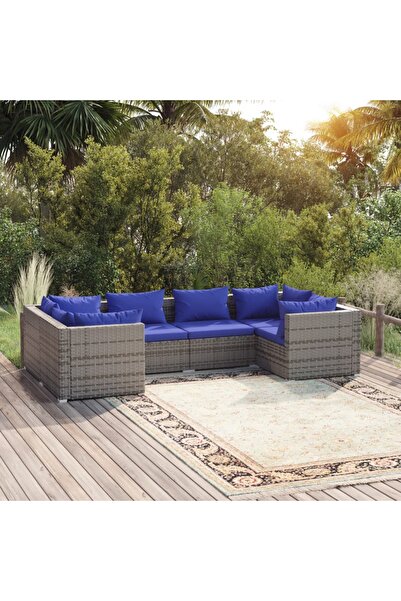 vidaxl 6 Piece Garden Lounge Set with Cushions Poly Rattan Grey