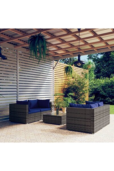 vidaxl 5 Piece Garden Lounge Set with Cushions Poly Rattan Grey