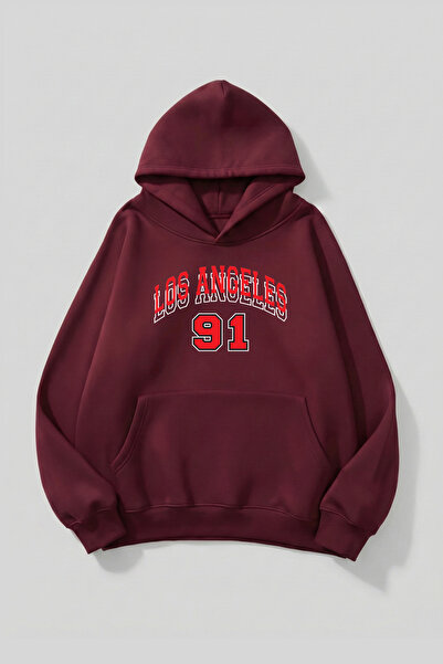 uyguntarz Hanorac unisex cu textura moale Los Angeles 91 cu imprimeu Design s...