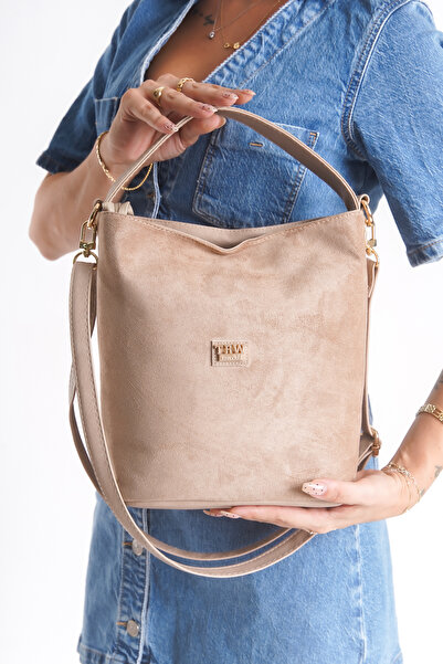 DELSOLERA Women's Beige Suede Daily Stylish New Season Crossbody Bag