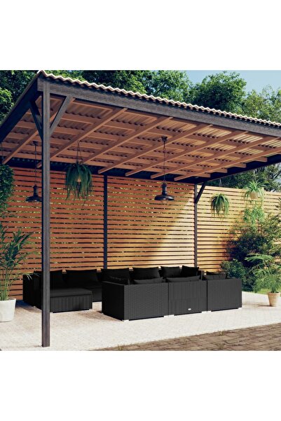 vidaxl طقم جلوس حديقة مكون من 10 قطع مع وسائد، مصنوع من خشب الروطان الأسود.