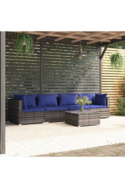 vidaxl 5 Piece Garden Lounge Set with Cushions Poly Rattan Grey