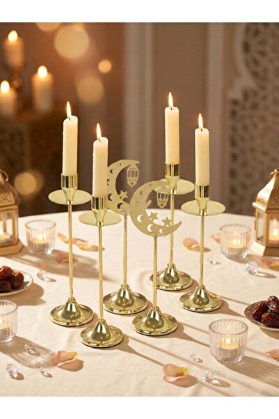 Generic 6Pcs Ramadan Gold Metal Candle Holder,Elegant Candlesticks