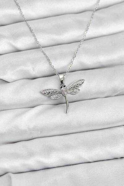 STİLLOVE 316L Steel Chain Silver Color Dragonfly Model Women's Necklace