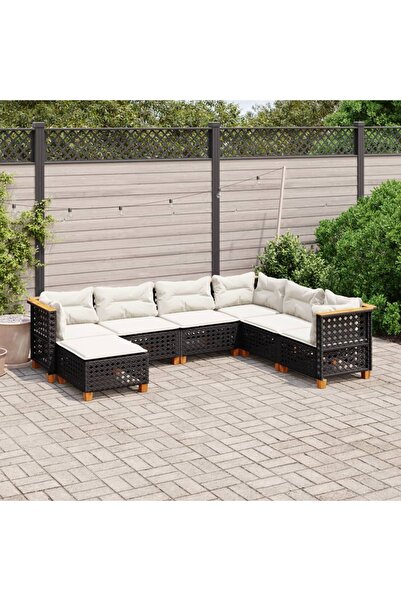 vidaxl طقم أريكة حديقة مكون من 7 قطع مع وسائد، مصنوع من خشب الروطان الصناعي ا...