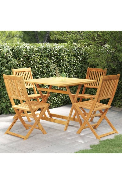 vidaxl طقم طعام قابل للطي مكون من 5 قطع، مصنوع من خشب الأكاسيا الصلب