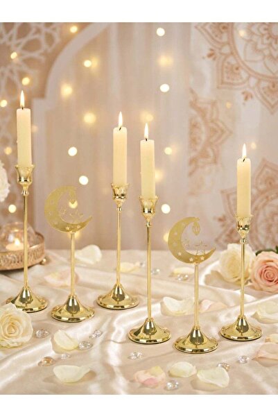 MODY 6Pcs Gold Candle Holder, Metal Taper Candlestick Holders, Ramadan Deskto...