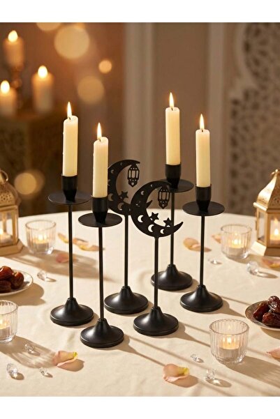 MODY 6Pcs Ramadan Black Candle Holder, Metal Candlestick Decoration, Ramadan ...