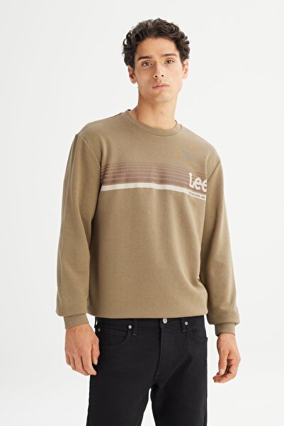 Lee Regular Fit Normal Cut Crew Neck Printed Khaki Sweatshirt