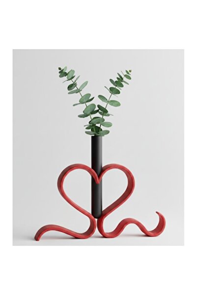 OEM Decorative Heart Vase with Black Test Tube, 3D Printed - Modern Minimalist Design