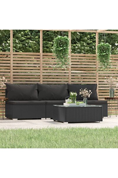 vidaxl طقم جلوس حديقة مكون من 4 قطع مع وسائد، مصنوع من خشب الروطان الصناعي ال...