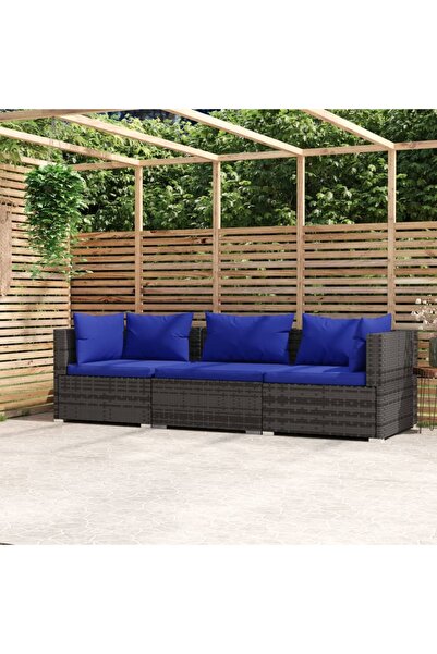 vidaxl أريكة ثلاثية المقاعد مع وسائد، لون رمادي، مصنوعة من البولي راتان