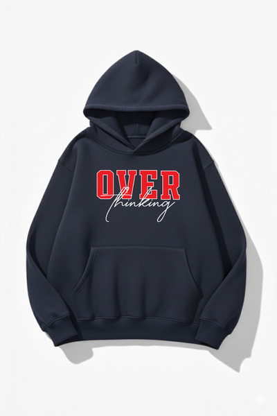 uyguntarz Hanorac unisex cu textura moale Over Thinking cu imprimeu Design su...