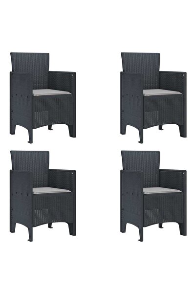 vidaxl طقم كراسي حديقة من 4 قطع، لون أنثراسيت، 53 × 49 × 85 سم، مصنوع من البو...
