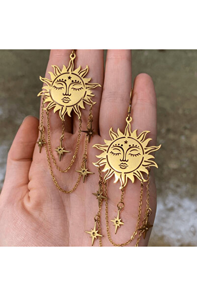 Choice أقراط متدلية أنيقة بتصميم بوهيمي على شكل شمس ونجمة وقمر، WF0176-1، منا...