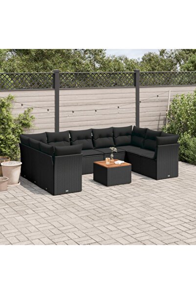 vidaxl طقم أريكة حديقة مكون من 10 قطع مع وسائد، مصنوع من خشب الروطان الصناعي ...