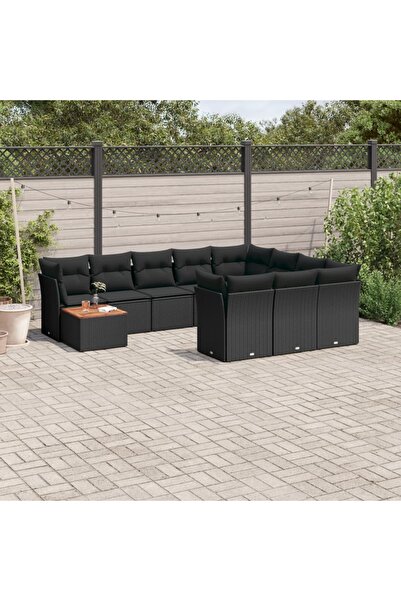 vidaxl 11 Piece Garden Sofa Set with Cushions Black Poly Rattan