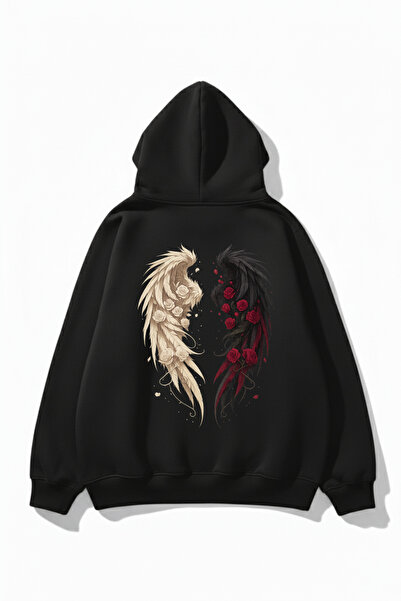 uyguntarz Unisex-Hoodie-Sweatshirt mit weicher Textur und Rosenflügel-Print-D...