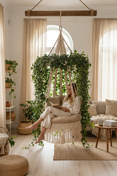 Morvia Etekli Sarmaşık Makrome Salıncak – Minderli | 80 cm | 170 KG | Askı & ...