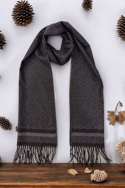 Sarar Двустранен шал с геометричен мотив в черно-антрацит KL-31