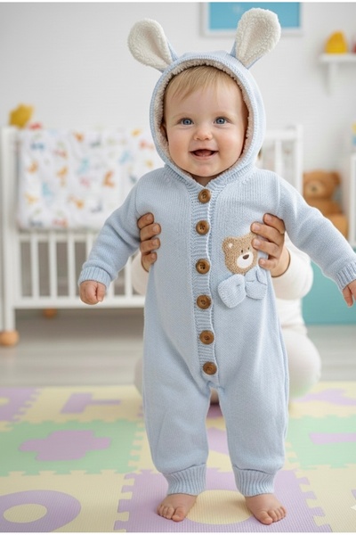 Butik Mavi Bebek İçi Polarlı Kapüşonlu Kulaklı Tulum – Yumuşak, Sıcak Kışlık ...