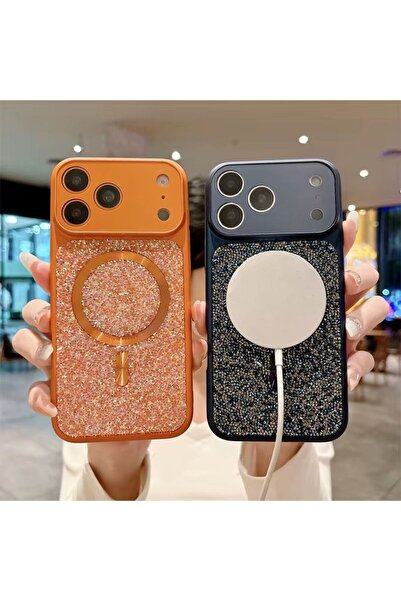 Noppax İphone 17 Pro Max Şık Taşlı Magsafe Mıknatıslı Kılıf Arka Kapak