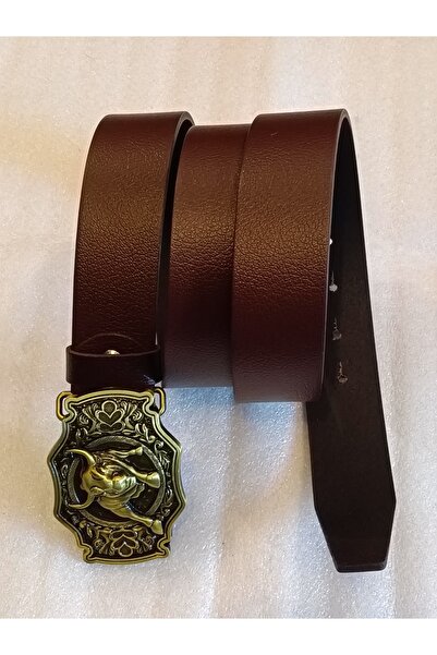 Butik Tülin حزام كاوبوي يونيسكس أصلي من جلد العجل الحقيقي بنقش برونزي بني الل...