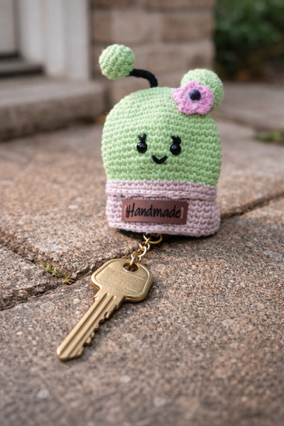 Handmade 🌵   سلسلة مفاتيح كاكتوس أميجورومي مصنوعة يدويًا - تصميم محبوك لطيف