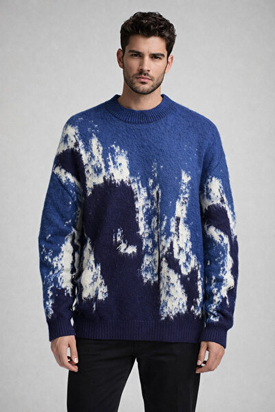 myDea Men's Oversized Thick Sweater Plain Pattern Crew Neck Extra Thick Knitwear