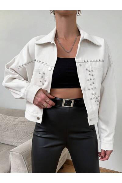 Podyum Park Kadın Taş Detaylı Hakİ Renk Gabardin Ceket