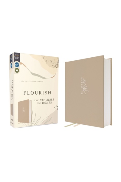 Zondervan Flourish: Biblia NIV pentru femei, pânză textilă, crem, imprimeu co...