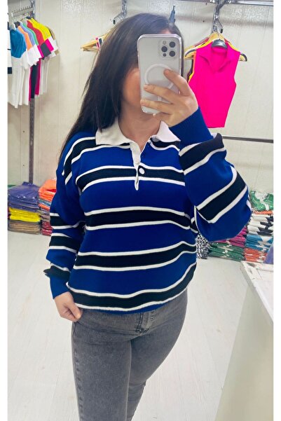 zeyoo collection ihb Γυναικείο πουλόβερ πόλο με ριγέ λαιμόκοψη