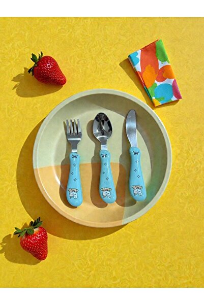 Kitchen Dream 3-Piece Children's Food Spoon Fork Spoon Set Fun Character Patterned Stainless Steel