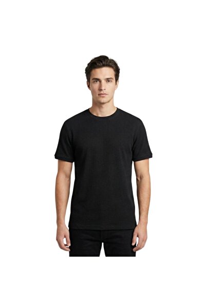 trender Мъжка тениска с вафелен яка 2709 Черна