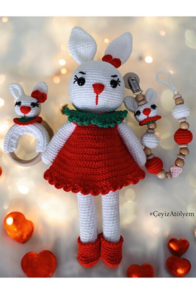 Store Amigurumi Örgü Oyuncak Tavşan Yenidoğan 3’LÜ SET (Uyku arkadaşı, Emzik ...