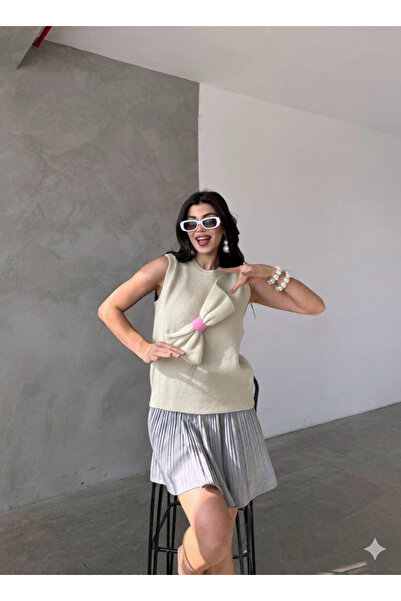 ribana سترة نسائية منسوجة ناعمة بتفاصيل فيونكة