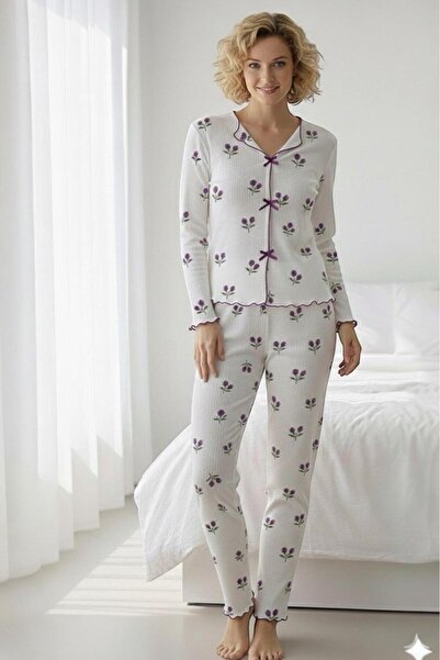 PEMBİŞ HOMEWEAR Women's Pajama Set Long Sleeve-Long Bottom-Sezm-16