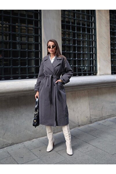 NOVEMBER Striped Belted Cashmere Coat - Nvm-1118