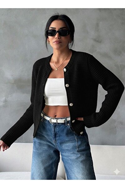 Sempre Women's Buttoned Knit Cardigan – Crew Neck Basic & Casual Style