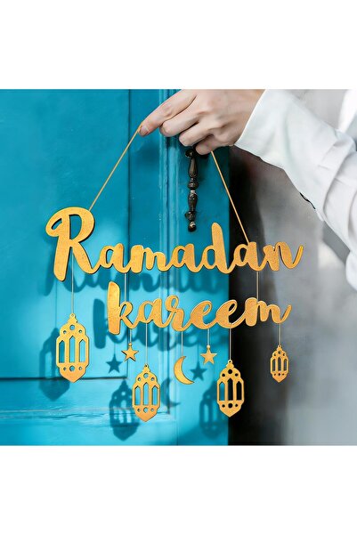 Generic زينة رمضان، فانوس خشبي معلق على شكل هلال ونجمة، زينة جدارية لتزيين ال...