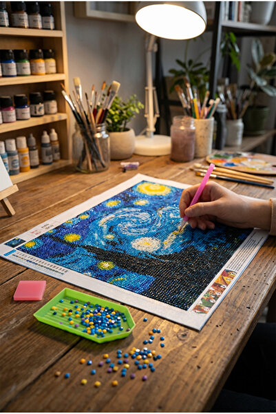 Haneliya 5D Elmas Boyama Seti - Van Gogh Yıldızlı Gece - Painting Kristal Moz...