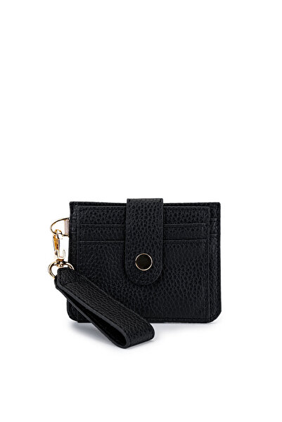 EZZY BLİSS Ezzybliss Women's Black Faux Leather Keychain Wallet Card Holder