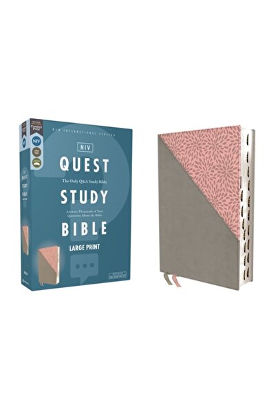 Zondervan Niv, Biblia de studiu Quest, caractere mari, piele moale, gri/roz, ...