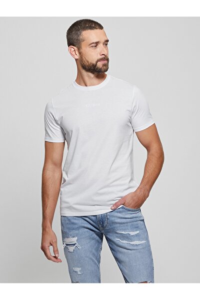 Guess SS EMB PIMA CREW T-shirt alb pentru bărbați M4GP39K7HD0-G011