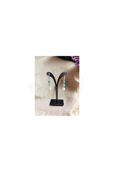 Fluffy Dragon Cercei lungi cu sodalit, apatit, turcoaz și perle de cultură